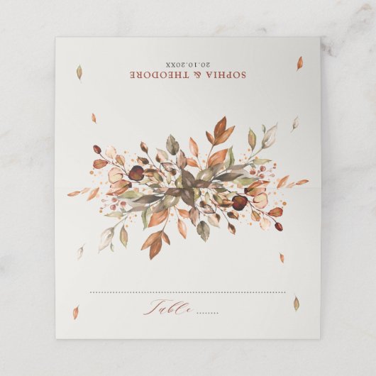 Herbstwochenende Rustikale Boho Hochzeit Platzkarte (Außenseite Aufgefaltet)