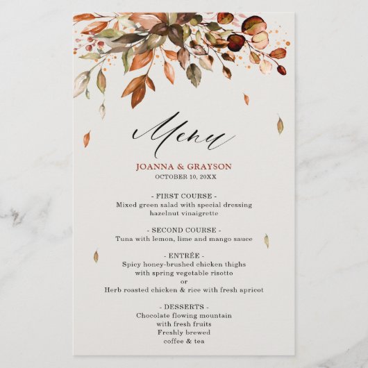 Herbstwochenende Rustikales Hochzeitmenü (Vorderseite)