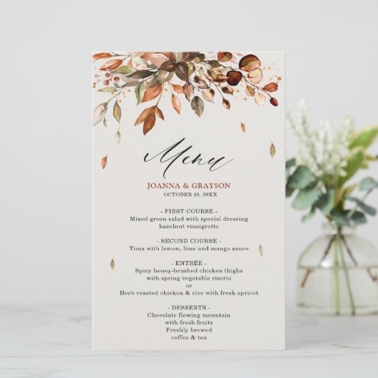 Herbstwochenende Rustikales Hochzeitmenü (Stehend Vorderseite)