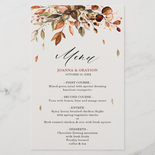 Herbstwochenende Rustikales Hochzeitmenü (Vorderseite)