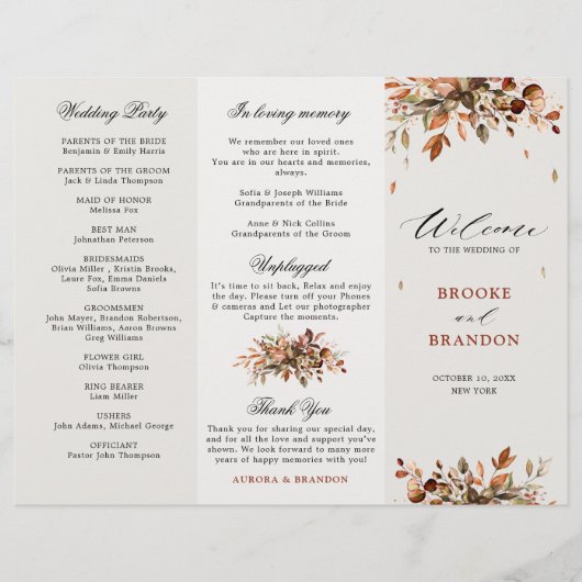 Herbstwochenende Rustikales Hochzeitsprogramm (Vorderseite)