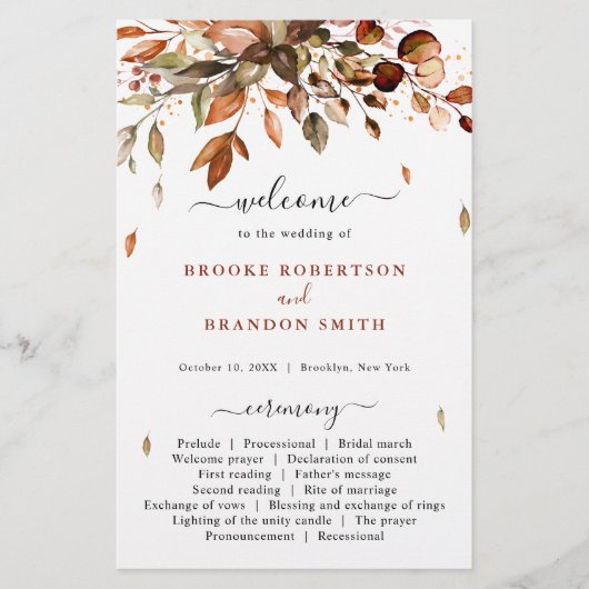 Herbstwochenende Rustikales Hochzeitsprogramm (Vorderseite)