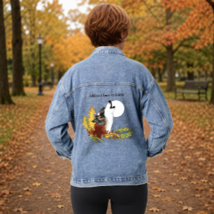 Herbstwolf heult Mond Schwarz Jeansjacke