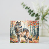 Herbstwolf mit Äpfeln im Herbstwald Postkarte (Stehend Vorderseite)