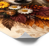 Herbstwolf-Wildtier-Blumenillustrationsporträt Poster (Ecke)