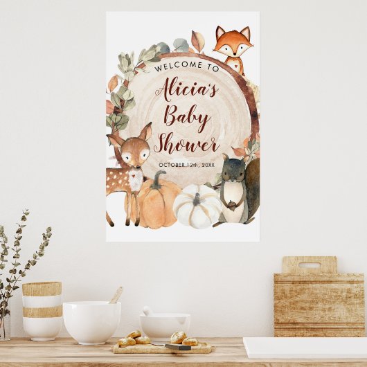 Herbstwoodland Babydusche Begrüßungszeichen Poster (Küche)