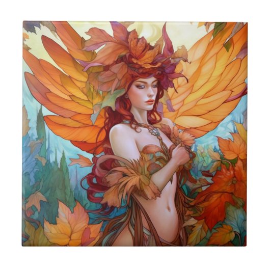 Herbstwoodland Faiasy Fantasy Art Fliese (Vorderseite)