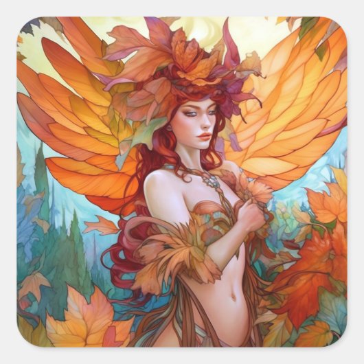 Herbstwoodland Faiasy Fantasy Art Quadratischer Aufkleber (Vorderseite)
