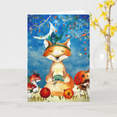 Herbstwoodland Friends Fox Forest Illustration Karte (Gelbe Blume)