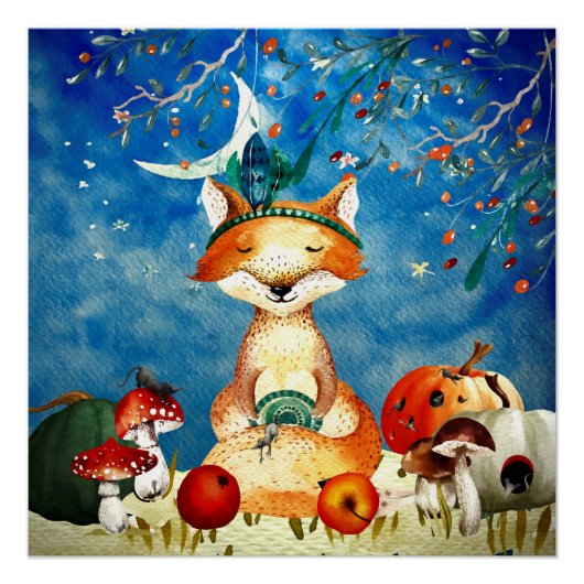 Herbstwoodland Friends Fox Forest Illustration Poster (Vorderseite)