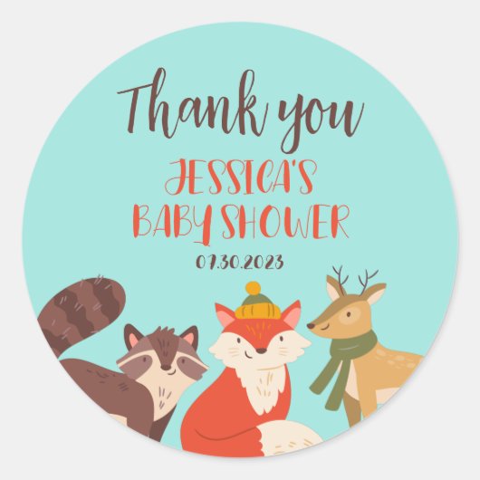 Herbstwoodland Tiere Herbstsaison Kinderdusche Runder Aufkleber (Vorderseite)