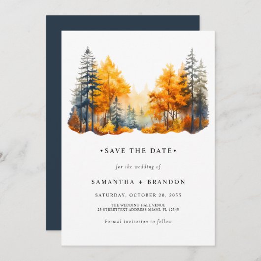 Herbstwoods-Hochzeit Save The Date (Vorne/Hinten)