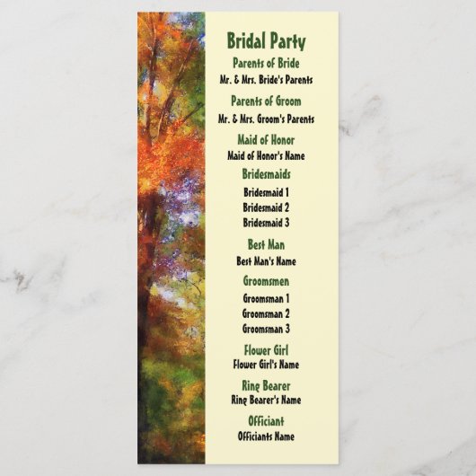 Herbstwoods-Hochzeitsprogramm Programm (Rückseite)