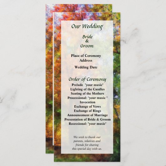 Herbstwoods-Hochzeitsprogramm Programm (Vorne/Hinten)