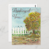 Herbstzaun und Baum mit Vogelfarbe Postkarte (Vorne/Hinten)