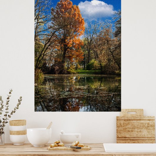 Herbstzeit durch einen gut versteckten Teich, voll Poster (Küche)