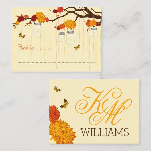 Herbstzweig Dahlia Moderne Hochzeiten Platzkarten (Vorne/Hinten)