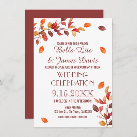 Herbstzweig Herbstblätter Einladungen für Hochzeit (Vorne/Hinten)