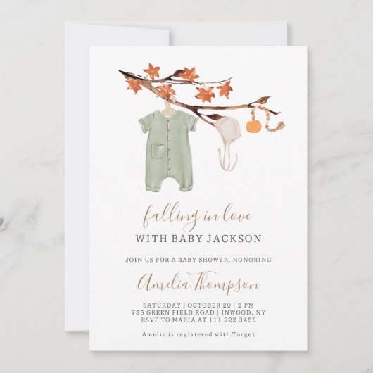 Herbstzweig in Niedlicher Kleiderdusche Einladung (Vorderseite)