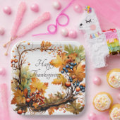 Herbstzweig mit Blätter und Beeren nach Maß Pappteller (Party)