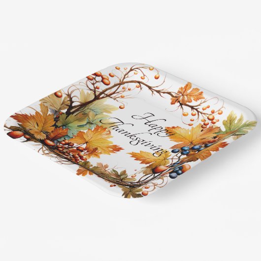 Herbstzweig mit Blätter und Beeren nach Maß Pappteller (Gewinkelt)