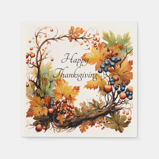Herbstzweig mit Blätter und Beeren nach Maß Serviette (Vorderseite)