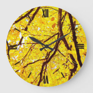 Herbstzweige - goldgelb große wanduhr