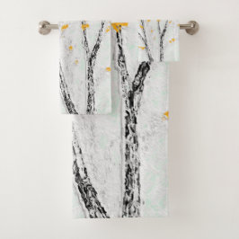 Herbstzweige mit gelben Herbstlauben Badhandtuch Set