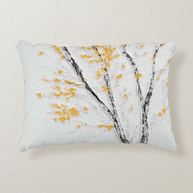 Herbstzweige mit gelben Herbstlauben Dekokissen (Vorderseite)