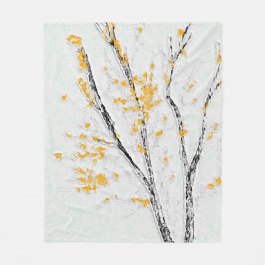 Herbstzweige mit gelben Herbstlauben Fleecedecke (Vorderseite)