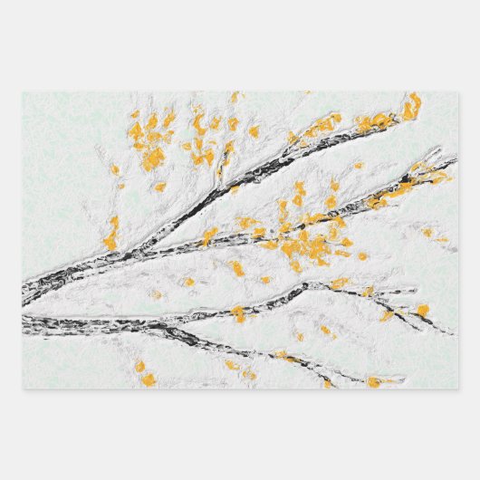 Herbstzweige mit gelben Herbstlauben Geschenkpapier Set (Vorderseite 2)