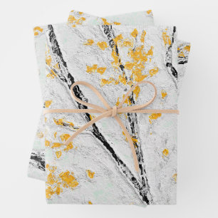 Herbstzweige mit gelben Herbstlauben Geschenkpapier Set