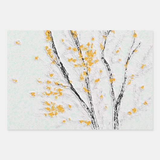 Herbstzweige mit gelben Herbstlauben Geschenkpapier Set (Vorderseite)