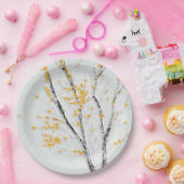 Herbstzweige mit gelben Herbstlauben Pappteller (Party)