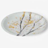 Herbstzweige mit gelben Herbstlauben Pappteller (Schrägansicht)