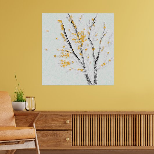 Herbstzweige mit gelben Herbstlauben Poster (Wohnzimmer 2)