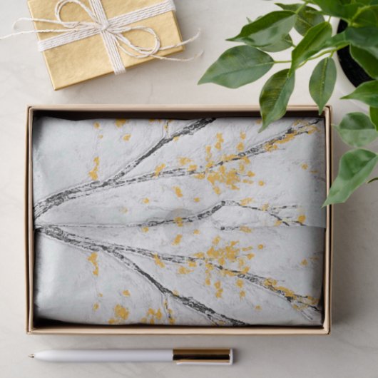 Herbstzweige mit gelben Herbstlauben Seidenpapier (Geschenk)