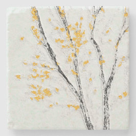 Herbstzweige mit gelben Herbstlauben Steinuntersetzer