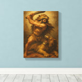 Hercules Battling Lion Wearing Nemean Pelt Leinwanddruck (Insitu (Holzboden))