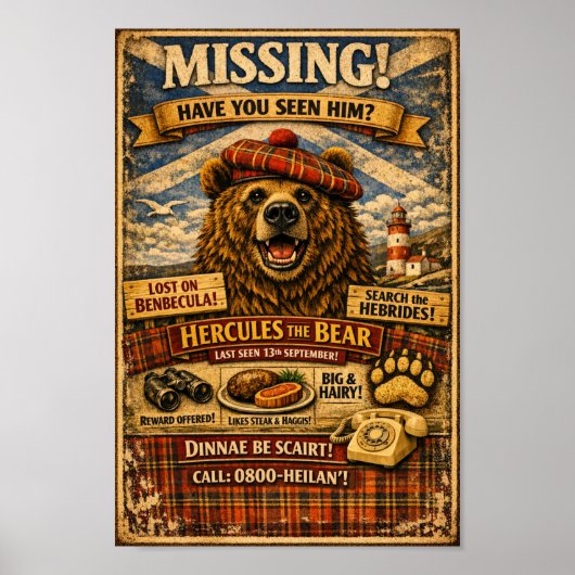 Hercules the Bear Missing Poster Scottish History  (Vorne)