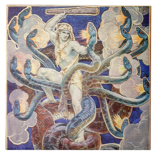 Hercules und die Hydra Fliese (Vorderseite)