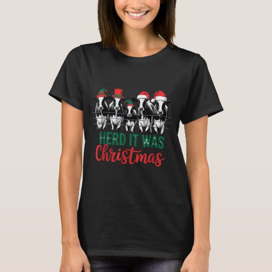 Herd It Was Christmas Cute Festive Cows Xmas Holid T-Shirt (Vorderseite)