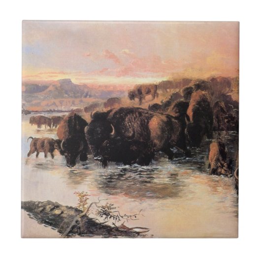 Herd von Buffalo (von Charles M. Russell) Fliese (Vorderseite)