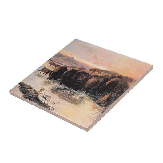 Herd von Buffalo (von Charles M. Russell) Fliese (Seite)