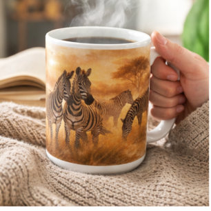 Herde afrikanischer Zebras Savannen-Wildlife-Kun Kaffeetasse