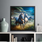 Herde: Gallopierende Pferde in Feld Poster