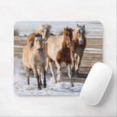 Herde gemischter Pferde, die im Schnee laufen Mousepad (Mit Mouse)