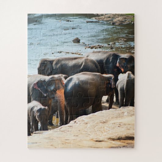 Herde von Elefanten mit Baby im Wasser Puzzle (Vertikal)