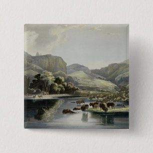 Herden des Bisons und der Elche auf dem Oberleder Button