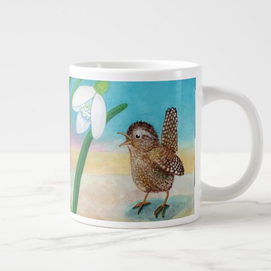 Herden des Frühlings - Wren-Vogel und Schneeröcke Jumbo-Tasse (Rechts)